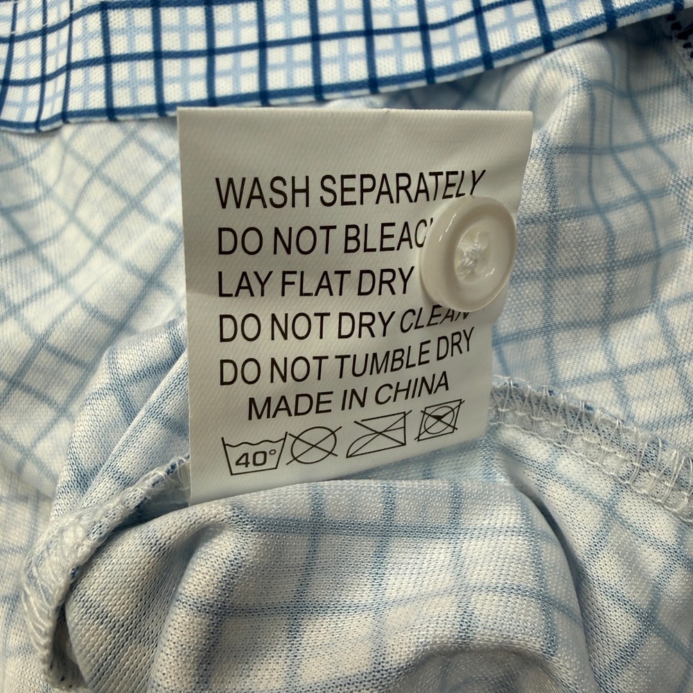 Collars & Co Mens LARGE Polo Shirt Blue White Tattersall Check Dress Collar NEW - Picture 9 of 10